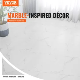 Self Adhesive Vinyl Floor Tiles 12 x 12 inch, 50 Tiles 1.5mm Thick Peel & Stick, White Marble Texture DIY Flooring for Kitchen,