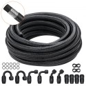 6AN Fuel Line Kit, 20 FT Fuel Hose Kit, 0.34" Nylon Stainless Steel Braided Fuel Line Oil/Gas/Diesel Hose End Fitting Kit, with