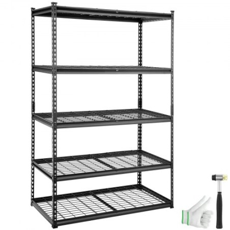 Opbevaringshylderenhed, 5-lags justerbar, 2000 lbs kapacitet, tunge garagehylder Metalarrangør Wire Rack, Black, 48 "L