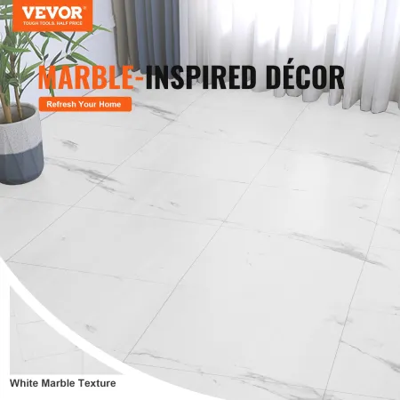 Self Adhesive Vinyl Floor Tiles 390 x 23.6 inch, 1.5mm Thick Peel & Stick, White Marble Texture DIY Flooring for Kitchen, Dining