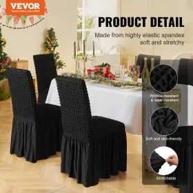 4 PCS Black Stretch Spandex Folding Chair Covers, Universal Fitted Chair Cover with Skirt, Removable Washable Protective
