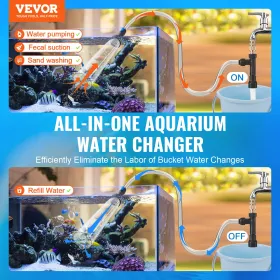 Aquarium Vacuum Gravel Cleaner, 25 ft PVC Hose Fish Tank Vacuum Gravel Cleaner, Siphon Fish Tank Cleaner Vacuum, 3 Types of