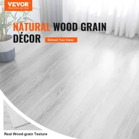 Interlocking Vinyl Floor Tiles 1220 X 185 mm, 10 Tiles 5.5mm Thick Snap Together, Light Gray Wood Grain DIY Flooring for