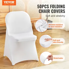 50PCS White Stretch Spandex Folding Chair Covers, Universal Fitted Chair Cover, Removable Washable Protective Slipcovers, for