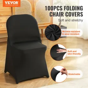 100PCS Black Stretch Spandex Folding Chair Covers, Universal Fitted Chair Cover, Removable Washable Protective Slipcovers, for
