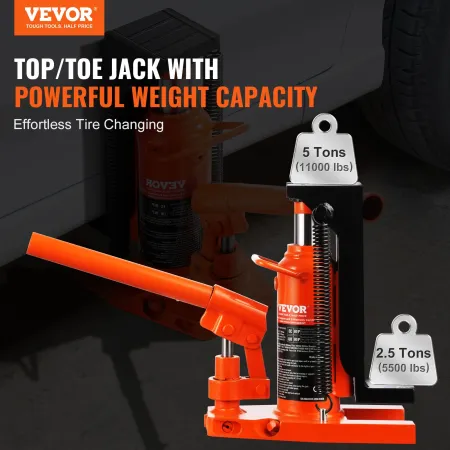 Hydraulic Toe Jack, 2.5 Ton/2268 kg On Toe Toe Jack Lift, 5 Ton/4536 kg On Top Lift Capacity Machine Jack, 0.8-5.3 in/2-13.5 cm 