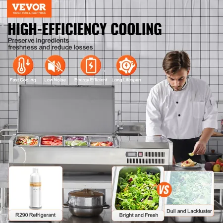 Bordplade kølet salat pizza prep station 140 W rustfrit vagt CE