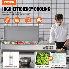 Bordplade kølet salat pizza prep station 150 W rustfrit vagt CE