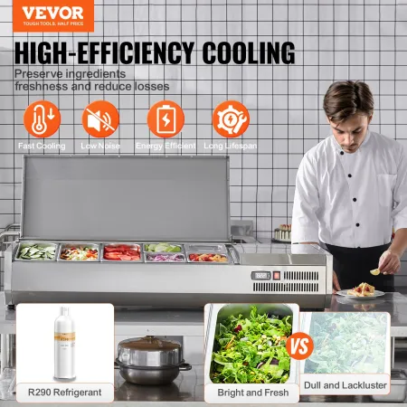 Bordplade kølet salat pizza prep station 150 W rustfrit vagt CE