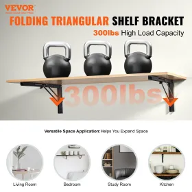 Shelf Bracket Foldable, 24â€ L 2 Pcs , Heavy Duty Floating Shelf Brackets, Brackets for Shelves, 5mm Thick Matte Black L Shelf