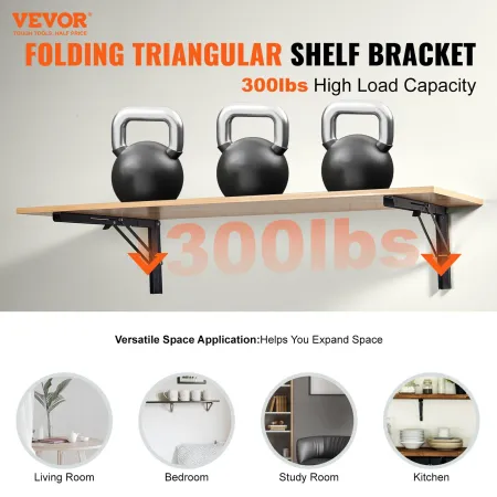 Shelf Bracket Foldable, 24” L 2 Pcs , Heavy Duty Floating Shelf Brackets, Brackets for Shelves, 5mm Thick Matte Black L Shelf Br