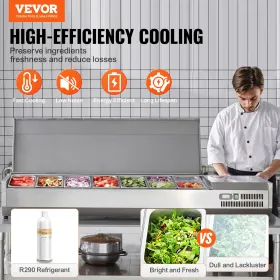 Bordplade kølet salat pizza prep station 165 W rustfrit vagt CE