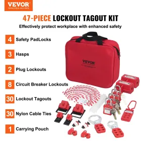 Electrical Lockout Tagout Kit, 47 PCS Safety Loto Kit Includes Padlocks, Hasps, Tags, Nylon Ties, Plug Lockouts, Circuit