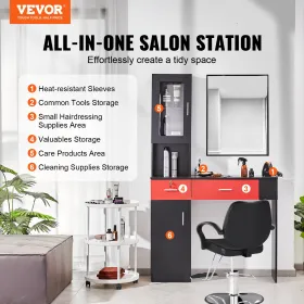 Salon Station, Wall Mount Barber Salon Station for Hair Stylist, Beauty Spa Furniture Set, 1 Storage Cabinet, 3 Cubbies og 2
