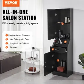 Salon Storage Cabinet, Barber Salon Station for Hair Stylist, Hair Stylist Station Set, with 3 Hair Dryer Holders, Cabinets,