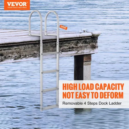 Dock Ladder, Removable 4 Steps, 500 lbs Load Capacity, Aluminum Alloy Pontoon Boat Ladder with 3.1'' Wide Step & Anti-Slip Desig