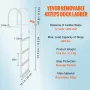 Dock Ladder, Removable 4 Steps, 500 lbs Load Capacity, Aluminum Alloy Pontoon Boat Ladder with 3.1'' Wide Step & Anti-Slip Desig