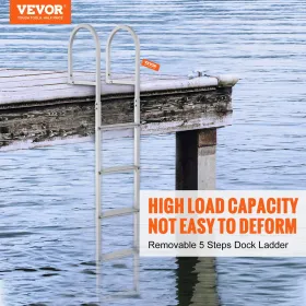 Dock Ladder, Removable 5 Steps, 500 lbs Load Capacity, Aluminum Alloy Pontoon Boat Ladder with 3.1'' Wide Step & Nonslip Rubber
