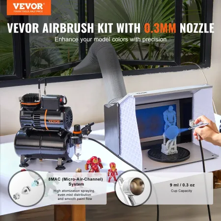 Airbrush Kit, Dual Fan Air Tank Compressor System Kit with 3.5L Air Storage Tank, Air Brush Set with 0.3 mm Tip Airbrush, Holder