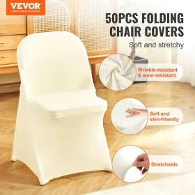 50PCS Ivory White Stretch Spandex Folding Chair Covers, Universal Fitted Chair Cover, Removable Washable Protective Slipcovers,