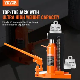 Hydraulisk tå Jack, 10 ton på tå tå Jack Lift, 20 ton på Top Lift Capacity Machine Jack, 1,2-7,5 i tåhøjde, 12,6-18,9 i