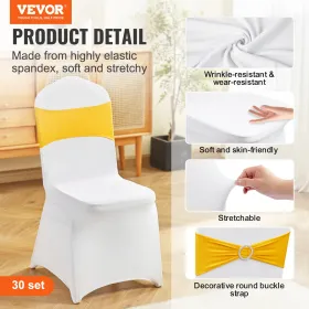30 Sets Stretch Spandex Folding Chair Covers, Universal Fitted Chair Cover with Chair Sashes, Removable Washable Protective