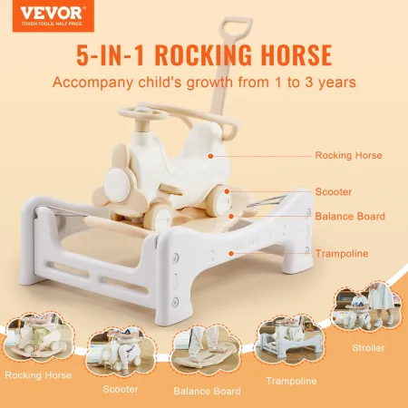 5 I 1 Rocking Horse for småbørn 1-3 år, baby gyngende hest med