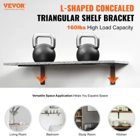 Shelf Bracket, 16 x 6 in 4 Pcs, Heavy Duty Floating Shelf Brackets, Brackets for Shelves, 10mm Thick Matte Black L Shelf