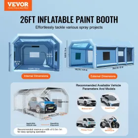 Inflatable Paint Booth, 26.2 x 14.8 x 9.8 ft Inflatable Spray Booth, with 950W+750W Powerful Blowers and Air Filter System,