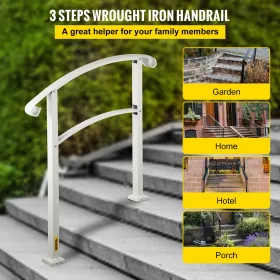 3-Step Handrails for Outdoor Steps Fits 1 or 3 Steps Matte White Stair Rail Wrought Iron Handrail with Installation Kit Hand
