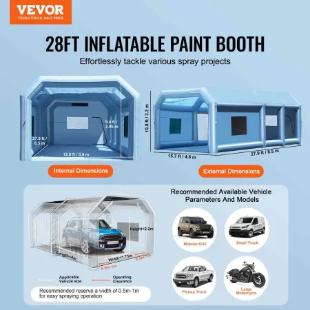 Inflatable Paint Booth, 27.9 x 15.7 x 10.8 ft Inflatable Spray Booth, with 950W+750W Powerful Blowers and Air Filter System, Por