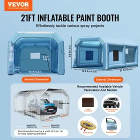 Oppustelig malingsbås, 21 x 13,5 x 9,8 ft oppustelig spraybås, med 1100W kraftfuld blæser og luftfiltersystem, bærbart