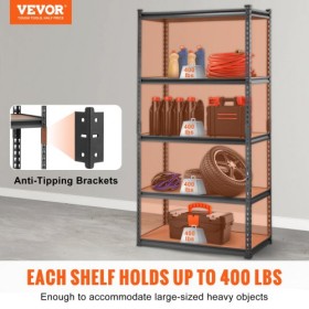Storage Shelving Unit, 5-Tier Adjustable, 2000 lbs Capacity, Heavy Duty Garage Shelves Metal Organizer Utility Rack, Black, 36"