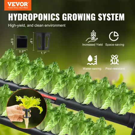 Hydroponics Growing System, 36 Sites 4 Layers, Dark Grey PVC Pipes Hydroponic Grow Kit with Water Pump, Timer, Baskets and Spong