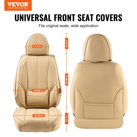 Seat Covers, Universal Car Seat Covers Front Seats, 6pcs Faux Leather Seat Cover, Full Enclosed Design, Detachable Headrest and 