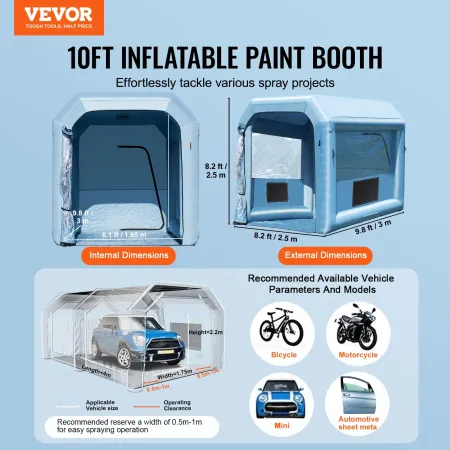 Inflatable Paint Booth, 9.8 x 8.2 x 8.2 ft/3 x 2.5 x 2.5 m Inflatable Spray Booth, with 550W Powerful Blower and Air Filter Syst