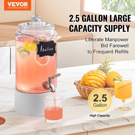 Beverage Dispenser, 1 Gallon Drink Dispensers for Parties, Glass Juice Dispenser with Stainless Steel Spigot, Iced Tea Lemonade 