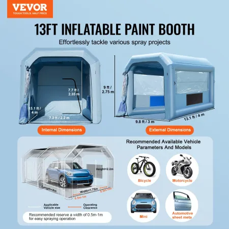 Inflatable Paint Booth, 13.1 x 9.8 x 9 ft/4 x 3 x 2.7 m Inflatable Spray Booth, with 750W Powerful Blower and Air Filter System,
