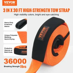 Polyester Heavy Duty Tow Strap Recovery Kit 3" x 30 ft (MBS-36,000 lbs) Winch Strap, Triple Reinforced Loop, Snatch Strap + 2"
