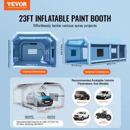 Inflatable Paint Booth, 23 x 13.1 x 9 ft/7 x 4 x 2.7 m Inflatable Spray Booth, with 750W+480W Powerful Blowers and Air Filter Sy