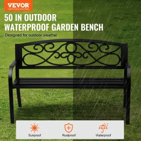 Outdoor Bench, 50 inches Metal Garden Bench for Outdoors, 550 lbs Load Capacity Bench, Outdoor Garden Park Bench with Backrest