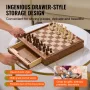 Solid Wood Chess Set, 15 tommer 2-i-1 Chess Checkers Game Set