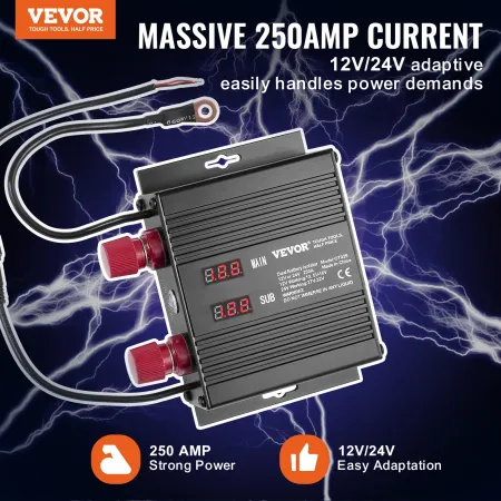 250 AMP Dual Battery Smart Isolator, 12V/24V, Universal VSR Voltage Sensitive Relay Battery Isolator Intelligent with LCD Screen