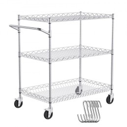 Kitchen Utility Cart, 3 Tiers, Wire Rolling Cart with 661LBS Capacity, Steel Service Cart on Wheels, Metal Storage Trolley with