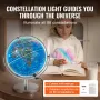 Illuminated World Globe with Stand, 9 in/228.6 mm, Educational Earth Globe with Stable Heavy Metal Base and LED Constellation Ni