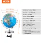 Lyseret World Globe med Stand Educational 9 in/228,6 mm