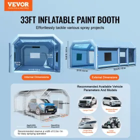 Inflatable Paint Booth, 32.8 x 21 x 14.8 ft Inflatable Spray Booth, with 1100W+750W Powerful Blowers and Air Filter System,