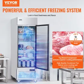 Commercial Freezer 20.12 Cu.ft, Reach In Upright Freezer Single Door, Auto-Defrost Stainless Steel Reach-in Freezer with 3