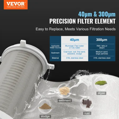 Spin Down Filter, 40 Micron + 30 Micron Fine Filtration, Whole House Sediment Filter for Well Water, 3/4"(1.9 cm) G-F + 1"(2.5 c