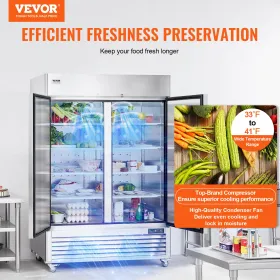 Commercial Refrigerator 38.83 Cu.ft, Reach In Upright Refrigerator 2 Doors, Auto-Defrost Stainless Steel Reach-in Refrigerator